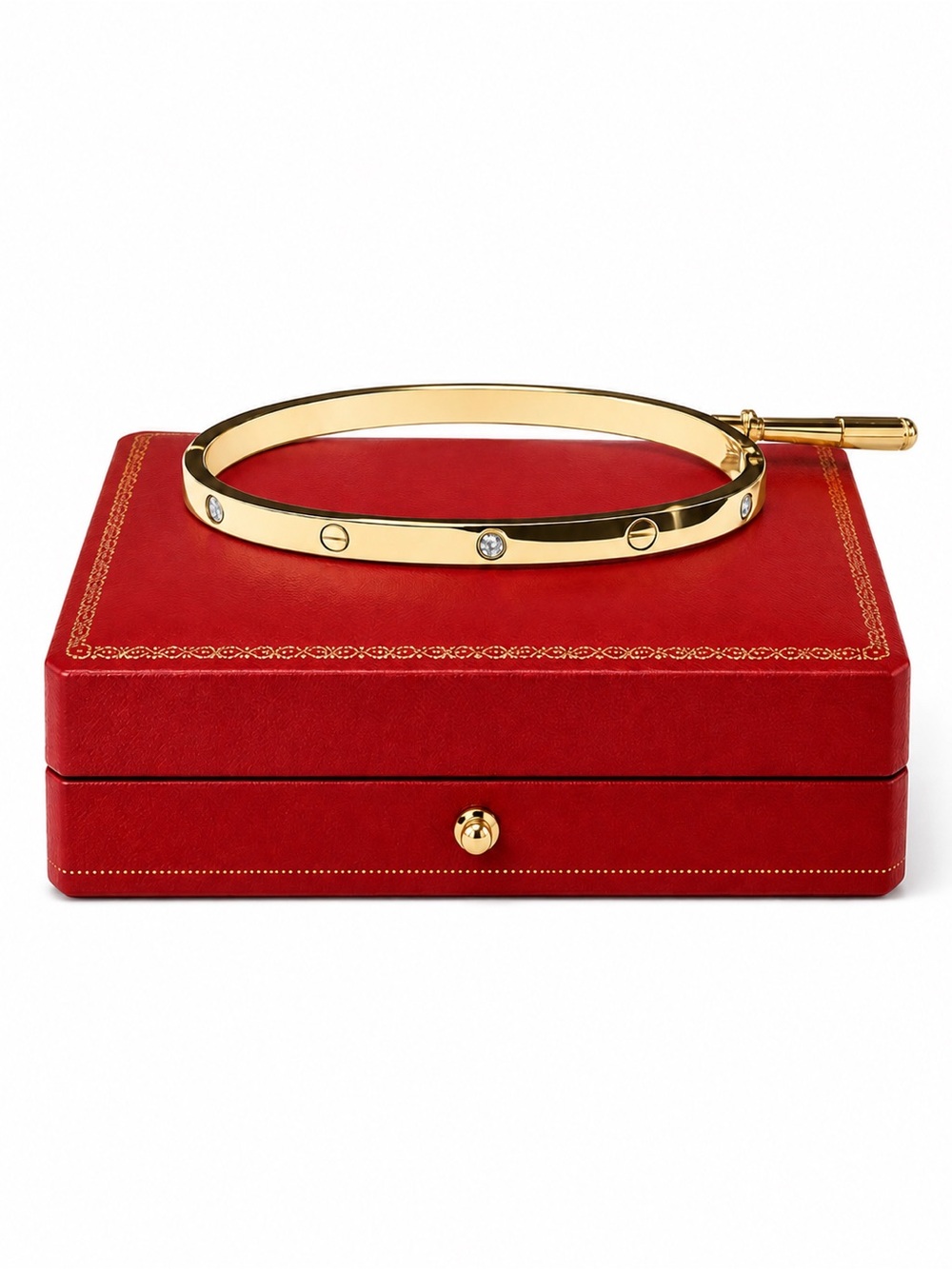 Stamped Gold Plated Love Bangle Bracelet with Stones Thin Version
